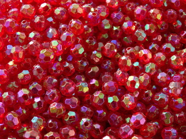 Recycled Acrylic Faceted Lightweight Beads 6mm  'AB Raspberry'