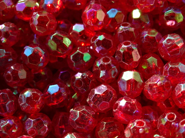 Recycled Acrylic Faceted Lightweight Beads 6mm  'AB Raspberry'