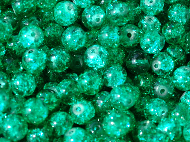 'Iced Emerald'  8mm Crackle Glass Beads