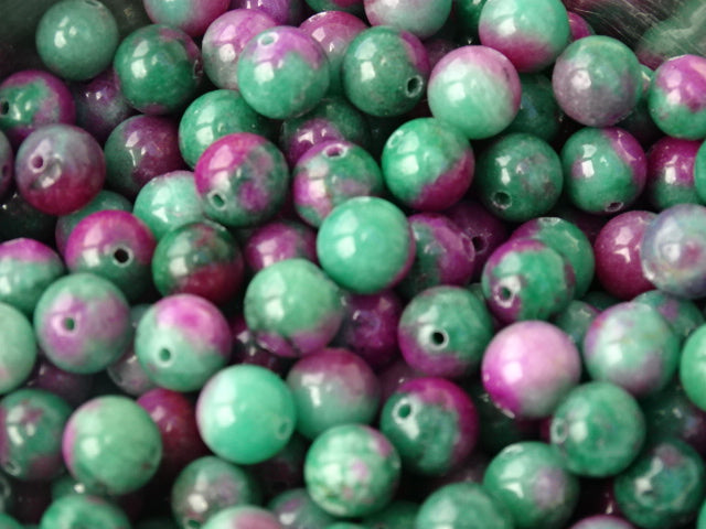 Natural White Jade 'Raspberry Field'  8mm Bead