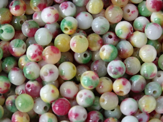 Natural White Jade Multi Toned 'Fruit Pavlova'  6mm Beads