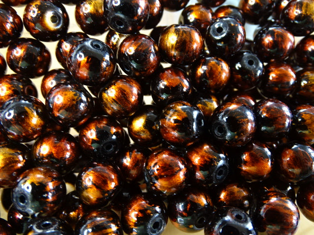 'Bronze on Black'  10mm Glass Beads