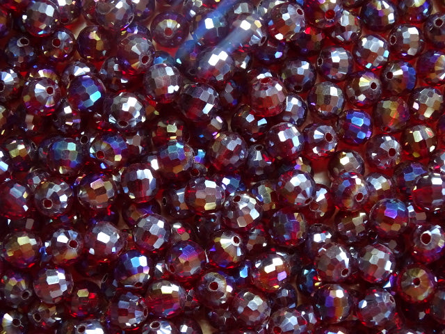 Multi - Faceted Electroplated 8mm Glass Beads   'Sparkling Ruby'