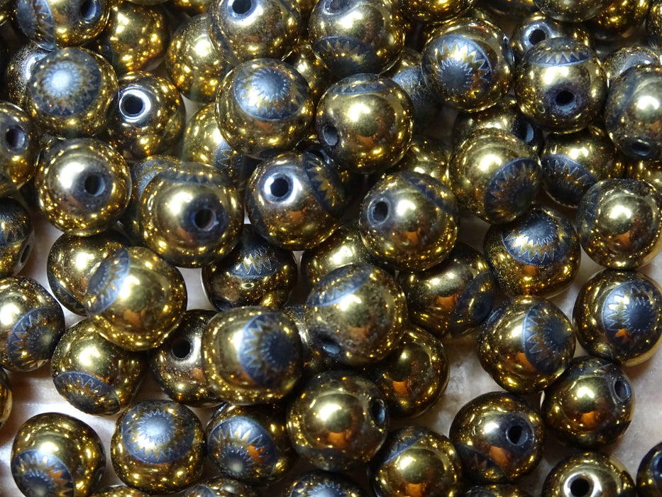 'Golden Sunflower'  Synthetic Hematite 8mm Beads