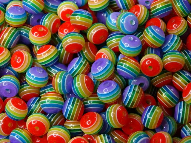 Resin Striped Rainbow Resin Beads.  8mm