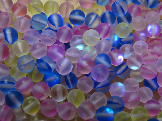 Multi coloured Synthetic Moonstone ' Holographic Effect '   Glass Beads   6mm
