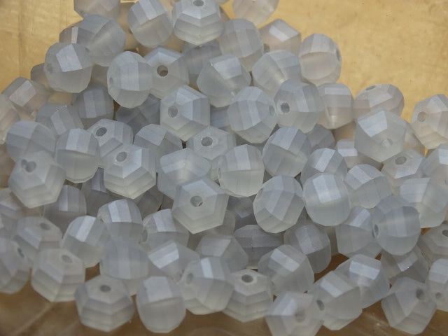 'Raincloud'  8mm Frosted Domed Hexagon Glass Bead