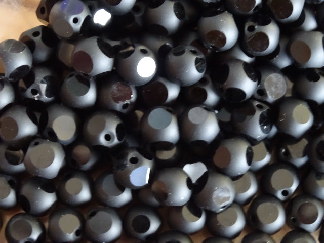 'Deep Black' Frosted Glass Rounded Cube Beads