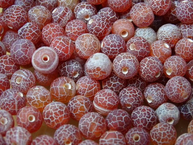 Natural Deep Orange Red Frosted and Dyed Crackle Agate Beads   8mm