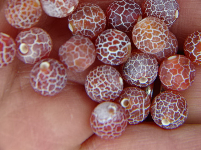 Natural Deep Orange Red Frosted and Dyed Crackle Agate Beads   8mm