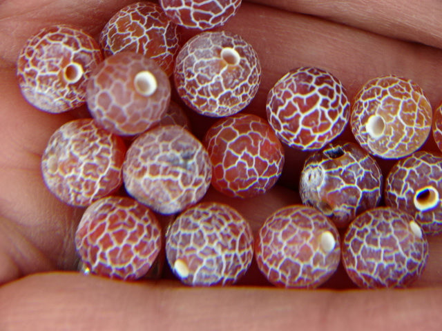 Natural Deep Orange Red Frosted and Dyed Crackle Agate Beads   8mm