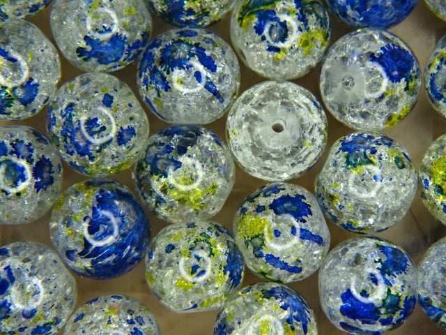 'Frosty Morn'  12mm Multi Toned Crackle Glass Beads