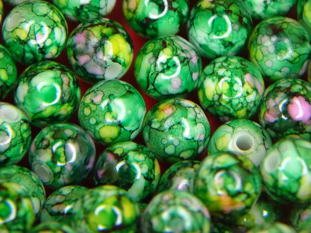 'Rosebush'   8mm Acrylic Multi Coloured Marble Effect Beads