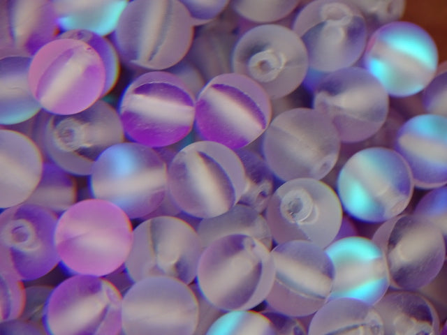 'Ultra Lilac'  6mm Synthetic Moonstone Holographic Effect Glass Beads