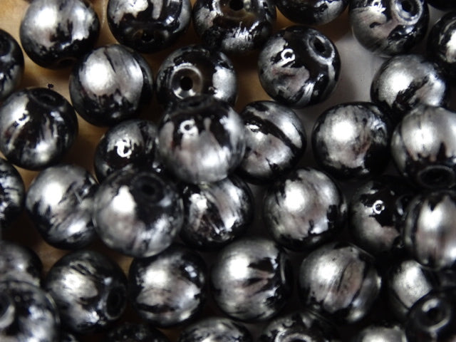 Steel on Black  10mm Glass Beads