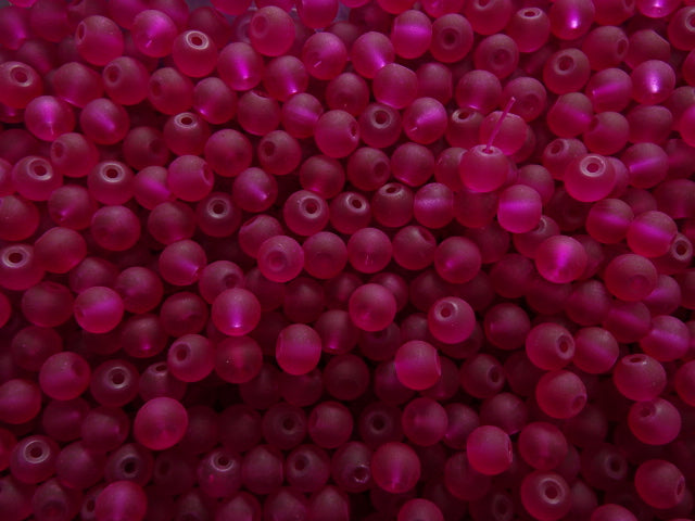 'Frosted Fuchsia'  6mm Glass Beads