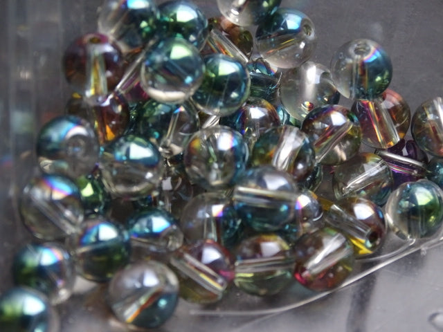 'Rainbow Teal Shimmer'  8mm Electroplated Glass Beads