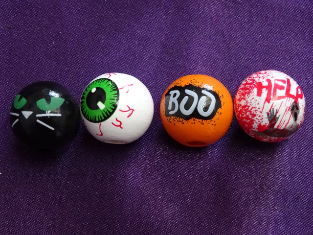 All Hallows'  Spooky Wooden Beads Mix.  16mm