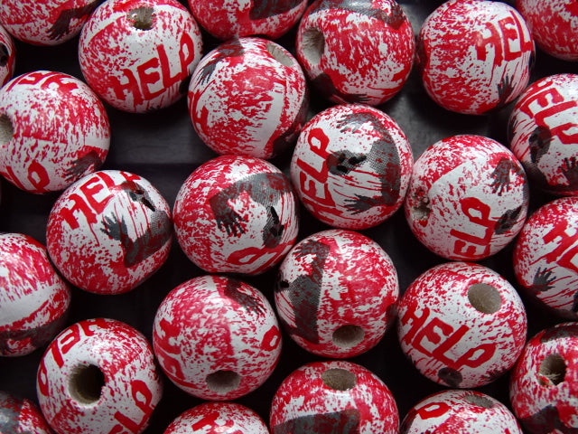 All Hallows  'HELP!'  16mm Wooden Beads