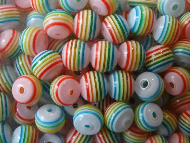 8mm Resin Striped Rainbow Beads  'Pastel